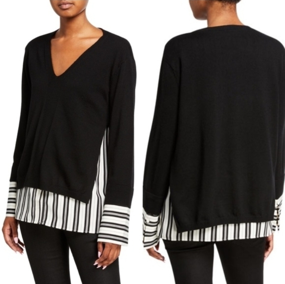 Club Monaco Merino Wool Pullover With Striped Shirt Size S